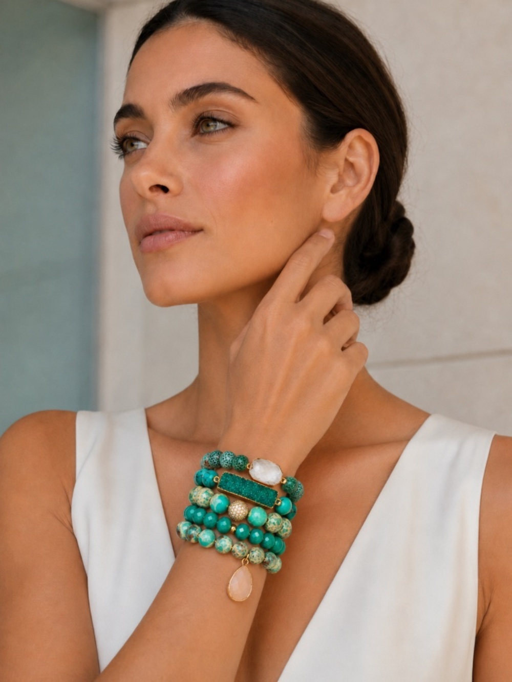 Green Howlite Agate Beaded Bracelet Set